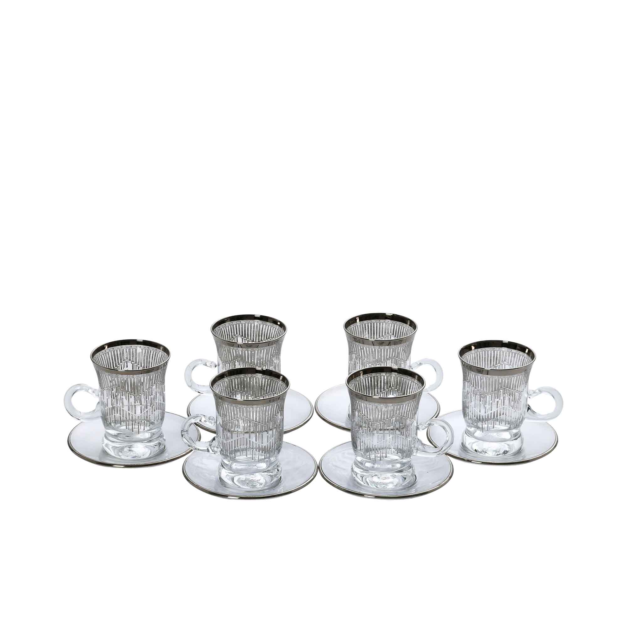 Combi Silver Patterned Glass Tea Cup Set with Saucers (Set of 6) | Drinkware | Home and Furniture Home | Home and Furniture Home Drinkware | Tea Cup & Saucer | Tea Cup & Saucer Set