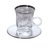 Combi Silver Patterned Glass Tea Cup Set with Saucers (Set of 6)