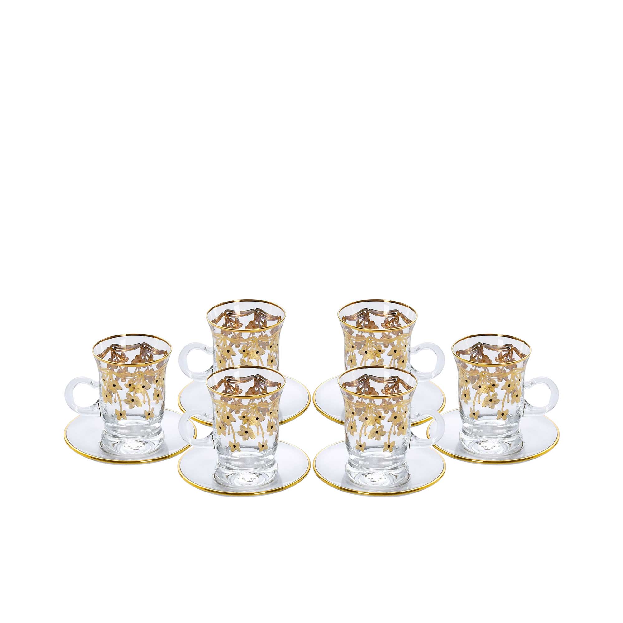 Combi Gold Floral Glass Tea Cup Set with Saucers (Set of 6) | Home and Furniture Home | Home and Furniture Home Drinkware | Tea | Tea Cup & Saucer | Tea Cup & Saucer Set | Tea Cups