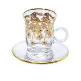 Combi Gold Floral Glass Tea Cup Set with Saucers (Set of 6)