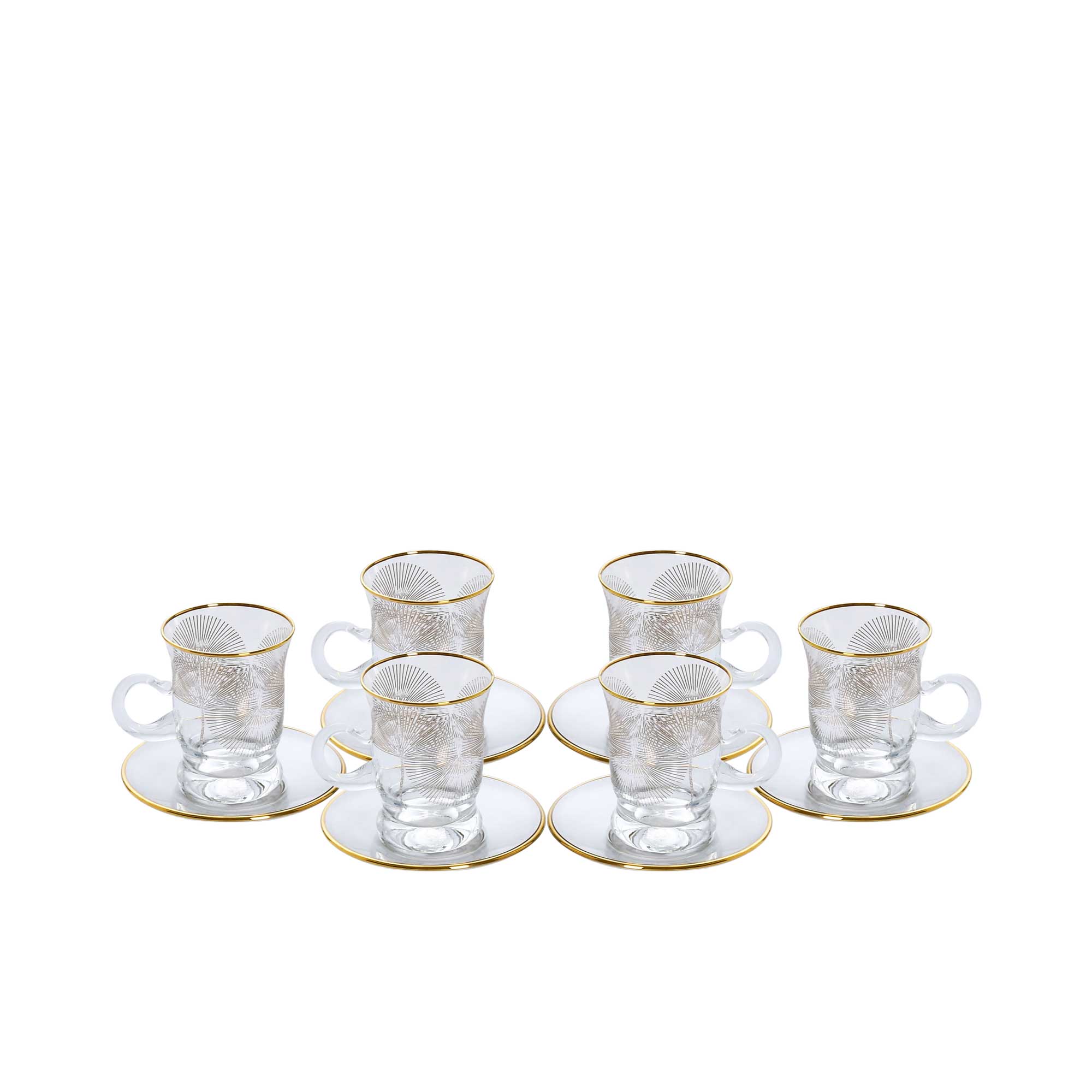 Combi Gold Sunburst Glass Tea Cup Set with Saucers (Set of 6) | Drinkware | Home and Furniture Home | Home and Furniture Home Drinkware | Tea Cup & Saucer | Tea Cup & Saucer Set | Tea Cups