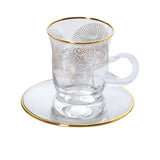 Combi Gold Sunburst Glass Tea Cup Set with Saucers (Set of 6)