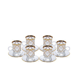 Combi Gold Geometric Pattern Glass Tea Cup Set with Saucers (Set of 6)