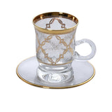 Combi Gold Geometric Pattern Glass Tea Cup Set with Saucers (Set of 6)