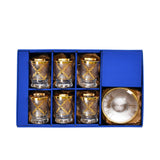 Combi Gold Geometric Pattern Glass Tea Cup Set with Saucers (Set of 6)