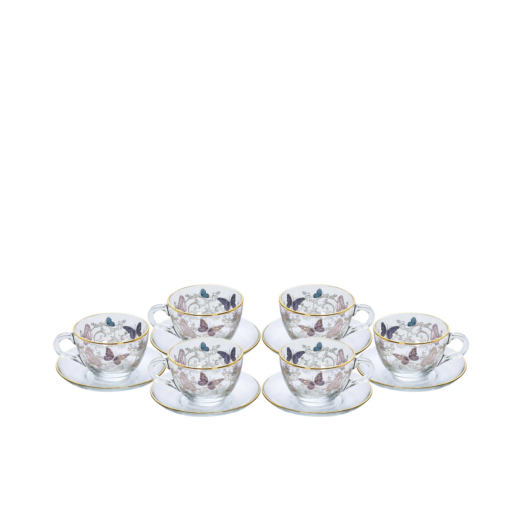 Combi Butterfly Motif & Gold Trim Cappuccino Cup Set (Set of 6) | Coffee Cup | Coffee Cup & Saucer | Coffee Cup & Saucer Set | Drinkware | Home and Furniture Home | Home and Furniture Home Drinkware