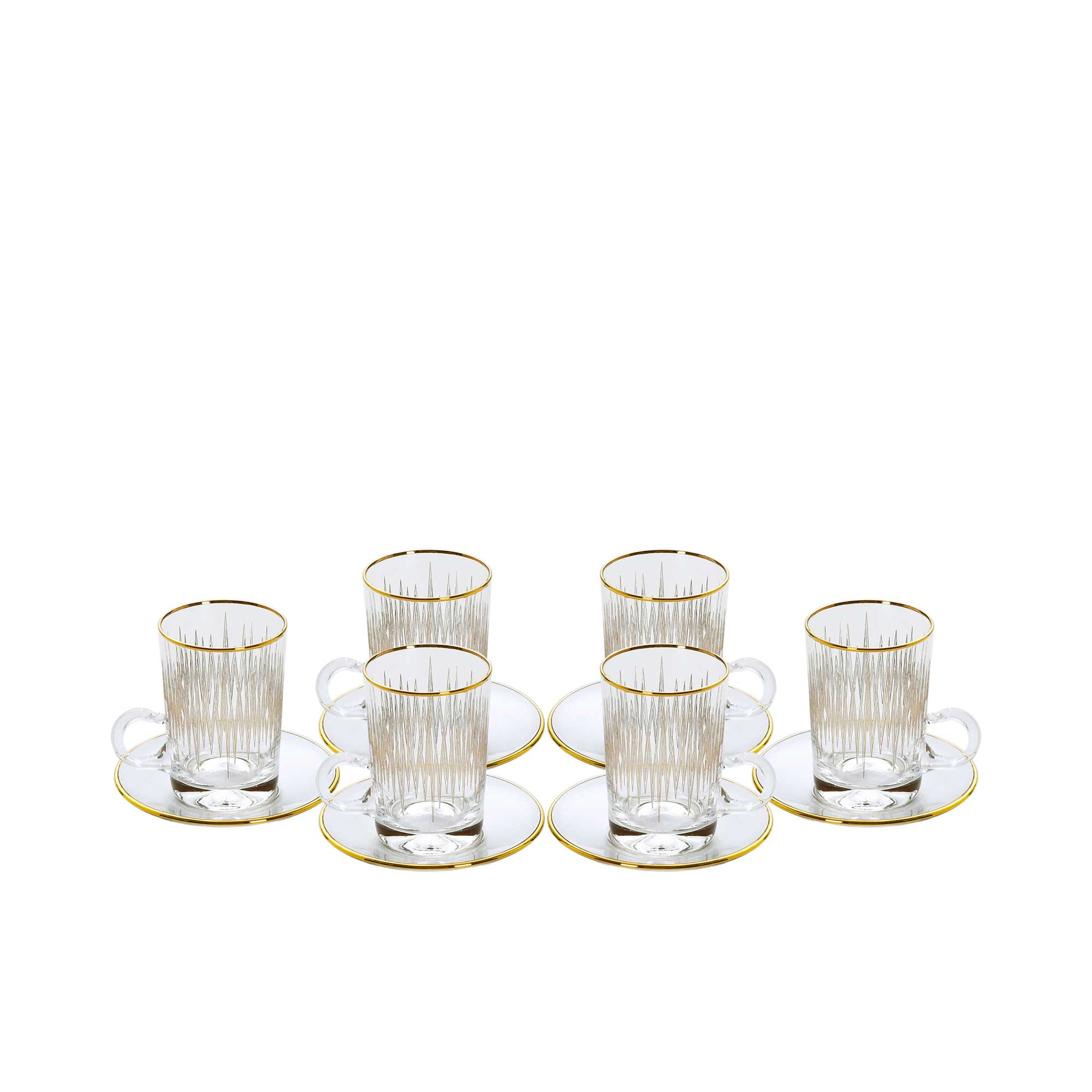 Combi Gold Vertical Line Pattern Glass Tea Cup Set with Saucers (Set of 6) | Drinkware | Home and Furniture Home | Home and Furniture Home Drinkware | Tea Cup & Saucer | Tea Cup & Saucer Set | Tea Cups