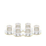 Combi Gold Vertical Line Pattern Glass Tea Cup Set with Saucers (Set of 6)