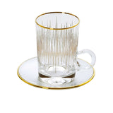 Combi Gold Vertical Line Pattern Glass Tea Cup Set with Saucers (Set of 6)