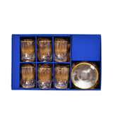 Combi Gold Vertical Line Pattern Glass Tea Cup Set with Saucers (Set of 6)