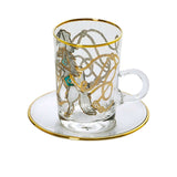 Combi Golden Interlocking Pattern Glass Tea Cup Set with Saucers (Set of 6)