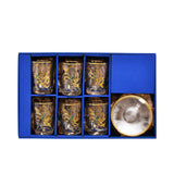 Combi Golden Interlocking Pattern Glass Tea Cup Set with Saucers (Set of 6)