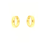 A pair of small, gold-toned, polished hoop earrings with a simple, classic design.
