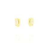 Pair of small gold-toned hoop earrings with a row of clear stones on the front.