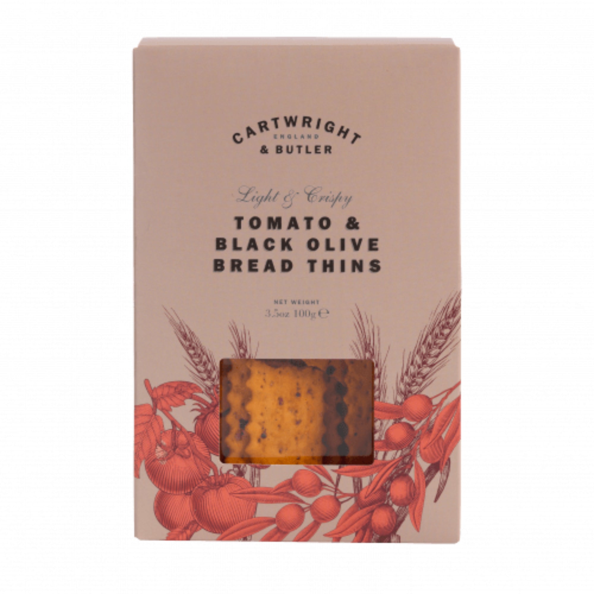 Cartwright & Butler Tomato Black Olive Bread Thins 100g | Biscuits | Chocolates & Biscuits