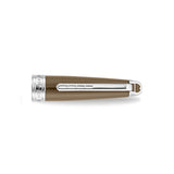 A detailed close-up display of the Aigner pen cap from model AGP248007, showing the silver architectural pocket clip with a top horseshoe accent and the thick branded Aigner silver border band.