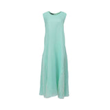 Detailed front view of the sleeveless mint inner dress featuring silver sequin embroidery on the side panels.