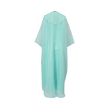 Back view of the sheer seafoam green abaya showing the lightweight organza fabric and flowing drape.