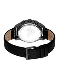 Rear view of the watch revealing the polished stainless steel caseback engraved with the Esprit logo, 1G525 model code, and 10 ATM water resistance rating, paired with a black matching tang buckle closure.