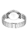 Rear view of the Esprit watch, detailing the engraved stainless steel caseback displaying 10 ATM water resistance and the debossed logo on the metal deployment clasp.