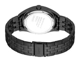 Rear view of the watch emphasizing the polished stainless steel caseback engraved with the 1G526 model number and 10 ATM rating, alongside the folded black metal link bracelet and clasp.