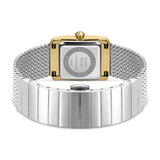 Rear view detailing the stainless steel caseback engraved with the Palais Royal collection hallmark, model number 722155, and the seamless integration of the deployment buckle link section.