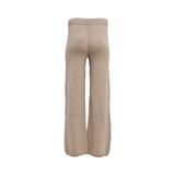 Ermanno Firenze taupe knit wide-leg trousers with elastic waistband and drawstring tie for cozy, elegant comfort. Shop the Latest Online.
