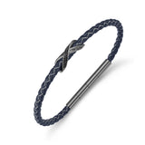 Detailed close-up studio shot of the Franco bracelet's centerpiece, highlighting the brushed and polished IP gunmetal texture and etched 1881 logo.