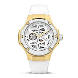 Cerruti 1881 Ruscello Gents Contemporary Skeleton/White Dial Gold Case White Silicon Strap Watch