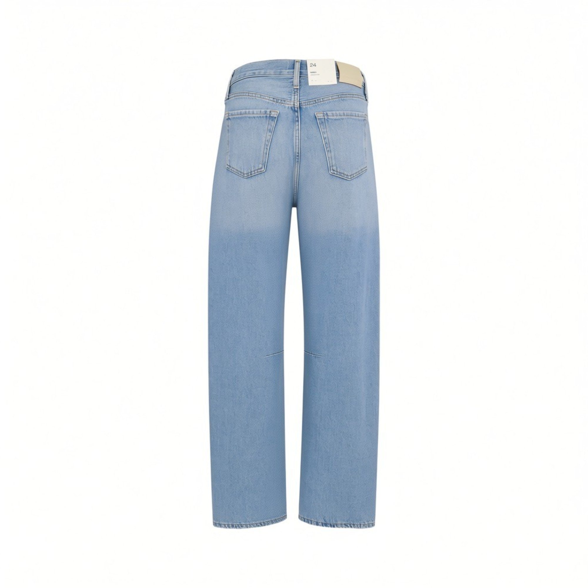 Back studio view of the Citizens of Humanity light wash jeans, highlighting the classic rear patch pockets and clean high-waisted tailoring against a white background.