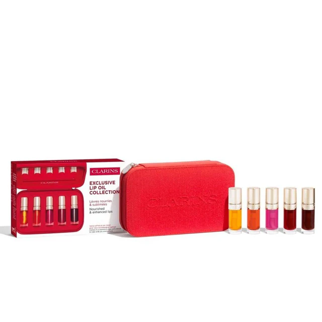Clarins Lip Oil 10th Anniversary Vanity Full Size Set luxury nourishing lip oil collection with vanity case Shop the Latest Online at Blue Salon Qatar GCC