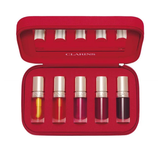 Clarins Lip Oil 10th Anniversary Vanity Full Size Set luxury nourishing lip oil collection with vanity case Shop the Latest Online at Blue Salon Qatar GCC