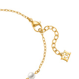 A close-up studio shot of the bracelet closure system, showcasing the gold-plated lobster claw clasp connected to the adjustable extender rings and finished with the signature cutout EE logo tail tag.