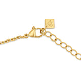 Detailed view of the gold-plated lobster clasp closure, adjustable extension links, and signature square logo tag on the Cerruti 1881 necklace.