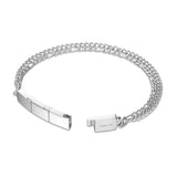 Focused view of the high-polished stainless steel lobster claw closure mechanism and the adjustable size extension chain links.
