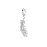 A close-up view of the Swarovski Vienna charm with its rhodium-plated ring clasp in an open position, displaying the spring-hinge functionality and the side of the crystal feather.