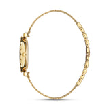 A side close-up focusing on the faceted gold leaf hands, the polished T-bar lugs, and the detailed settings holding the genuine diamonds on the bezel.