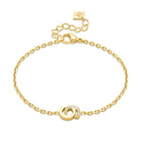 Close-up view of the Cerruti 1881 Elisa gold-plated chain link bracelet, showcasing the central crystal-embellished ring and the signature hanging 'C' logo charm on a white background.