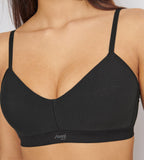 Close-up view of model wearing the Sloggi Ever Ease black padded bra, highlighting the smooth, molded cups and wire-free construction. Find Online Today