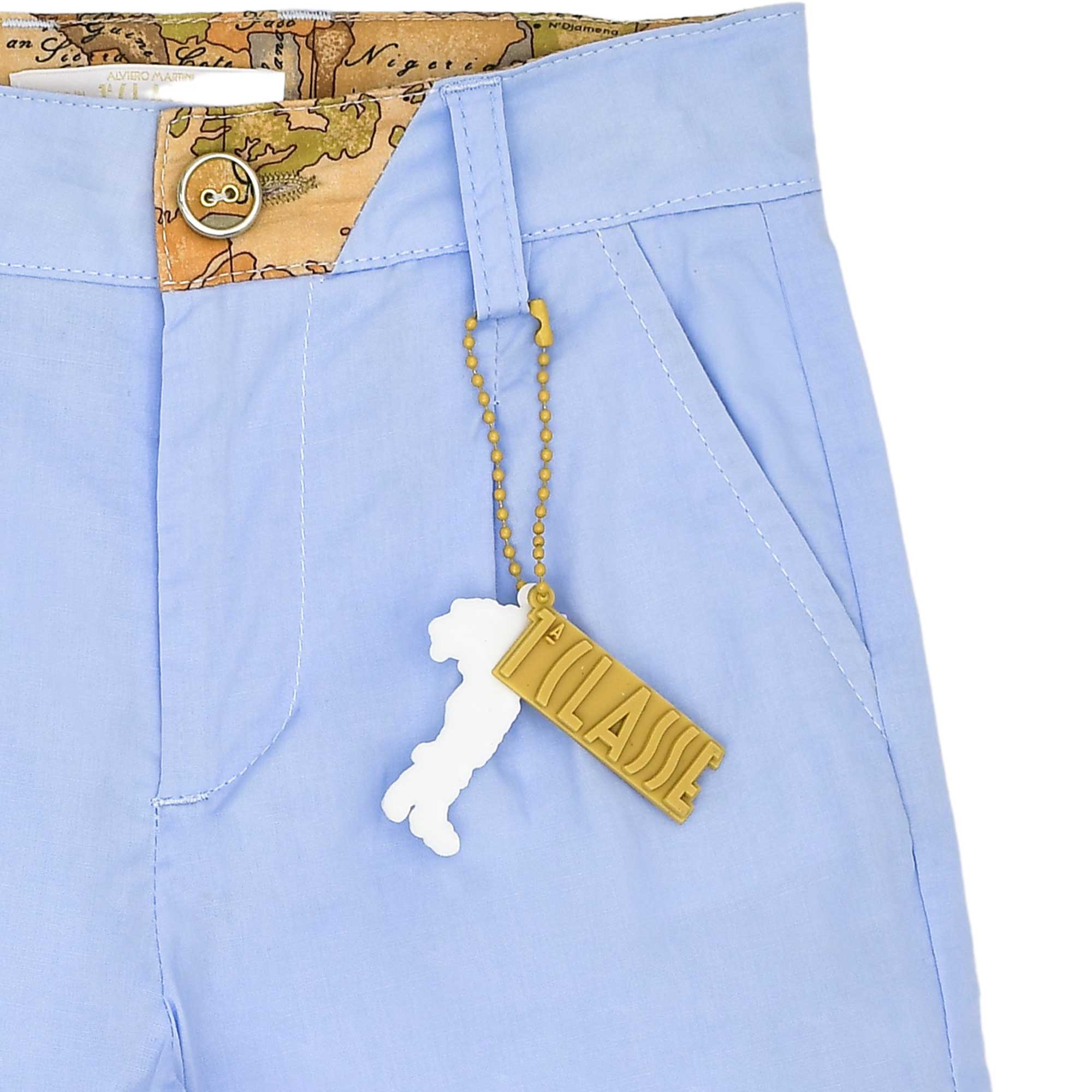 Close up Shorts view of the Alviero Martini Kids Blue Polo Shirt & Bermuda Shorts Set. Find Online Today at Blue Salon Qatar.