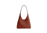 Back profile of the Coach Brooklyn Shoulder Bag brown leather showcasing the minimalist design and embossed logo.