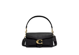 Front view of the Coach Tabby 26 bag in black leather showing both the short shoulder strap and the long adjustable crossbody strap attached.