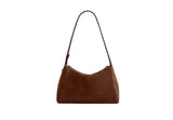 Back view of the Coach Juliet shoulder bag in dark brown chestnut suede showing its clean, slouchy silhouette.