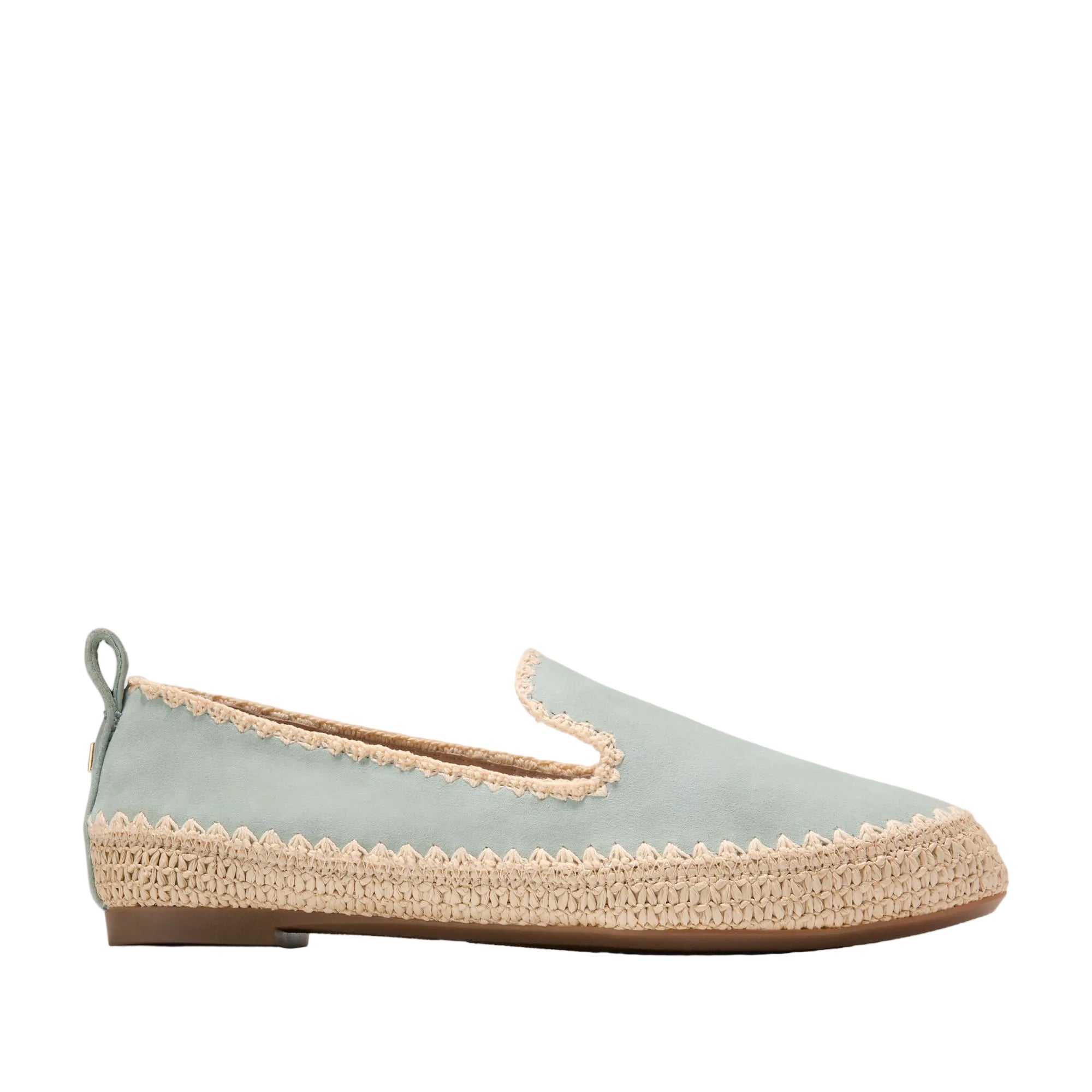 Cole Haan Women's Cloudfeel Asbury Slip-On Loafers, light blue espadrille shoe with jute sole on a white background