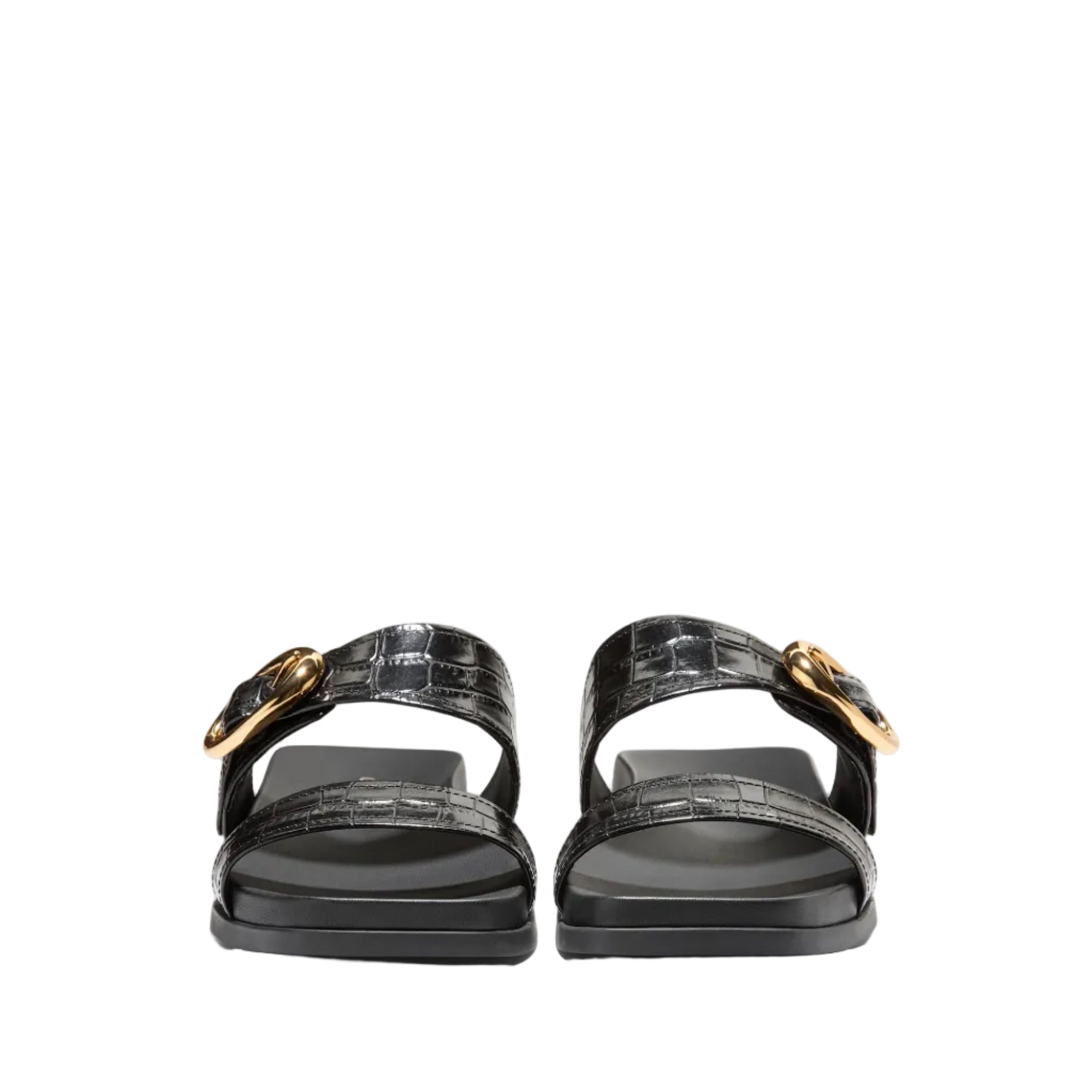 Cole Haan Women's Oaklynn Double Band Footbed Sandals W35351:BLACK CROC PRINT LEATHER
