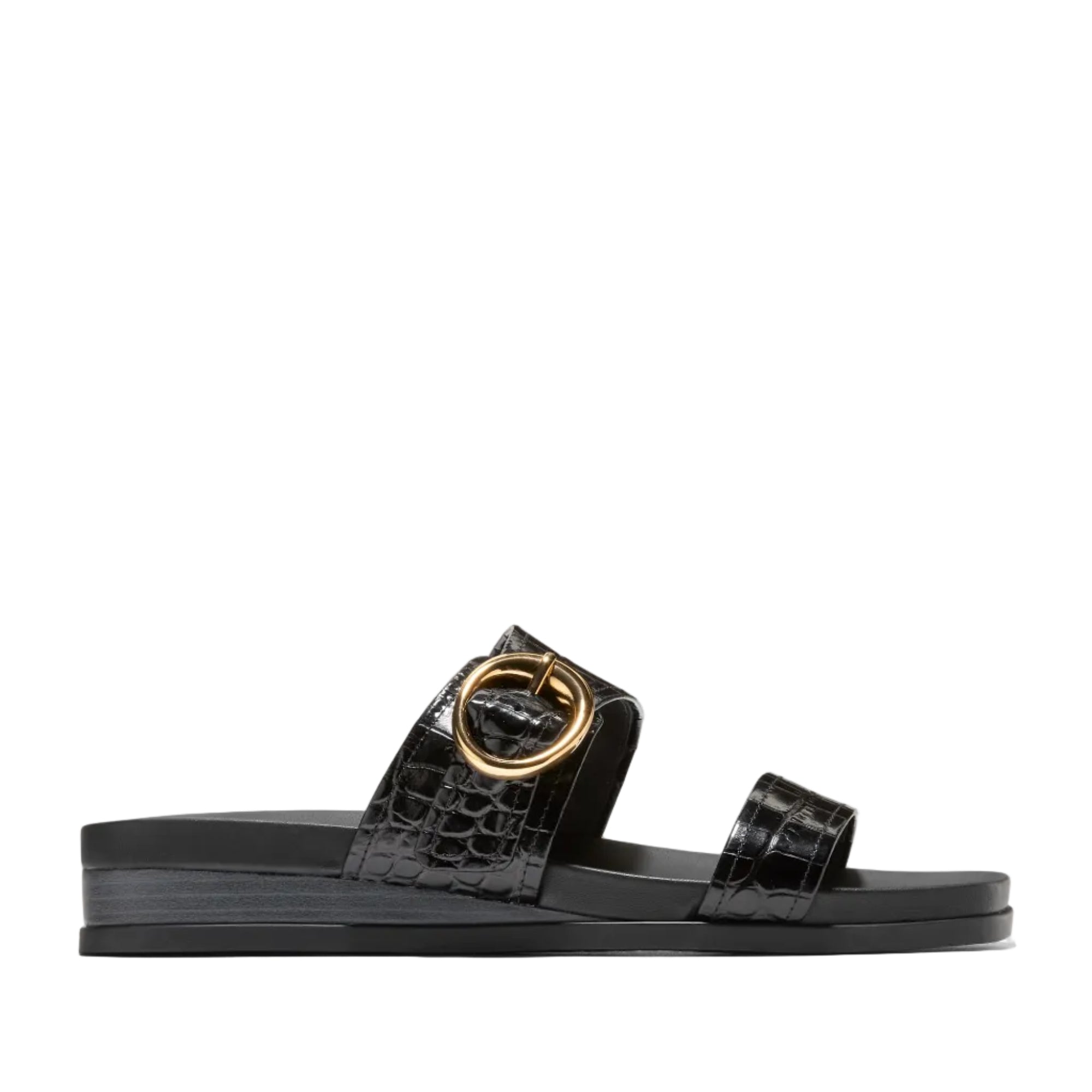 Cole Haan Women's Oaklynn Double Band Footbed Sandals W35351:BLACK CROC PRINT LEATHER