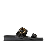 Cole Haan Women's Oaklynn Double Band Footbed Sandals W35351:BLACK CROC PRINT LEATHER