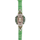 Crisathena Paris Chandelier Collection Women’s Watch – Rose Gold with Green & White Gem Embellished Dial and Green Leather Strap