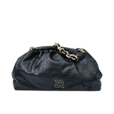 Ermanno Firenze black croc-embossed leather clutch with gold chain handle and logo detail. Exclusive Online.