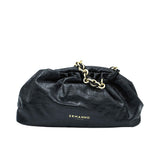 Ermanno Firenze black croc-embossed leather clutch with gold chain handle and logo detail. Exclusive Online.